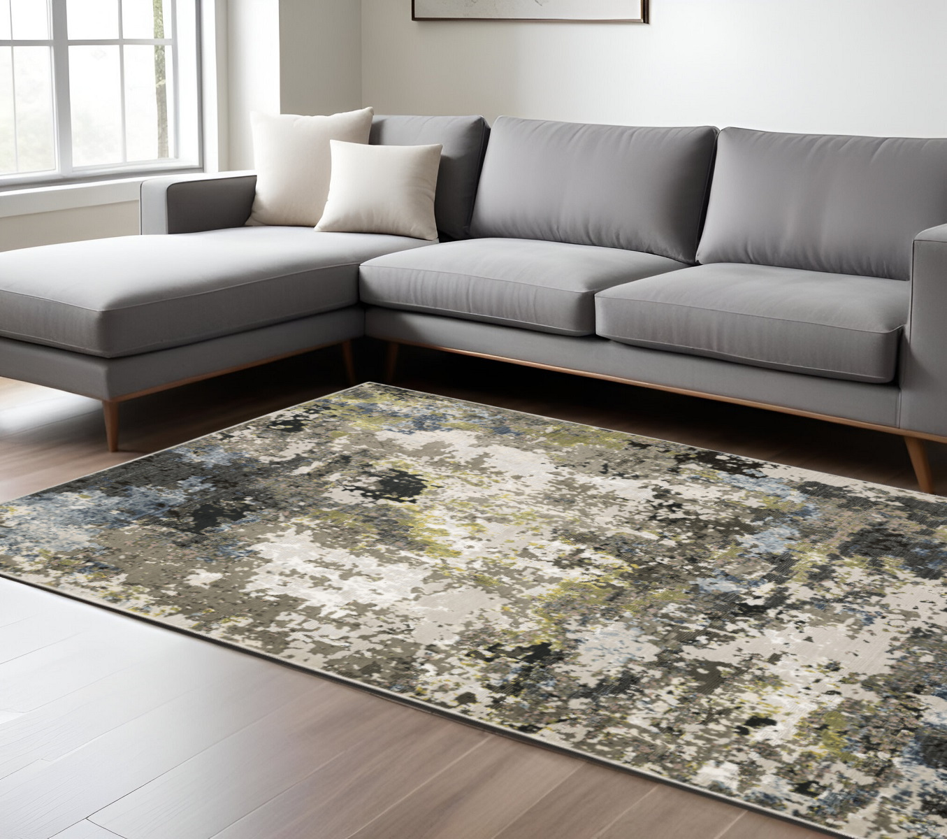 7" X 10" Blue and Gray Abstract Power Loom Area Rug