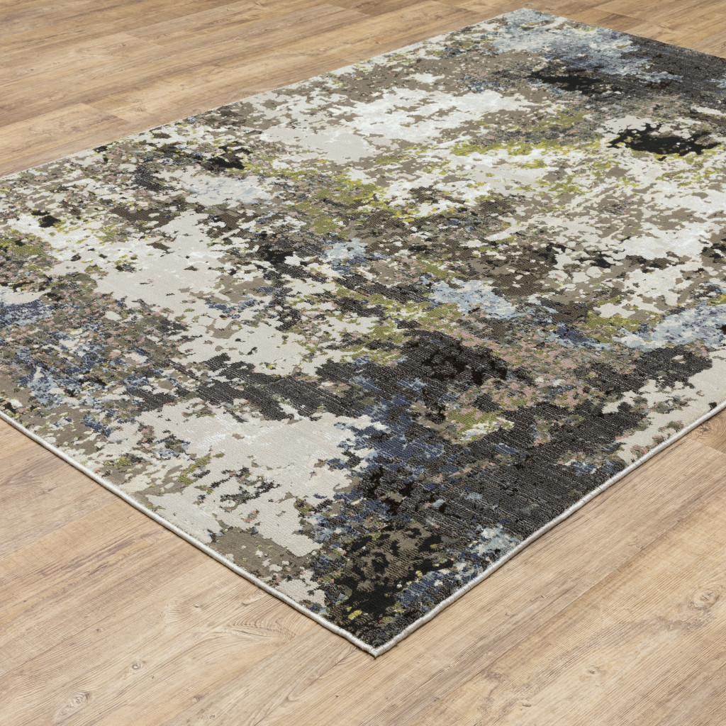 7" X 10" Blue and Gray Abstract Power Loom Area Rug