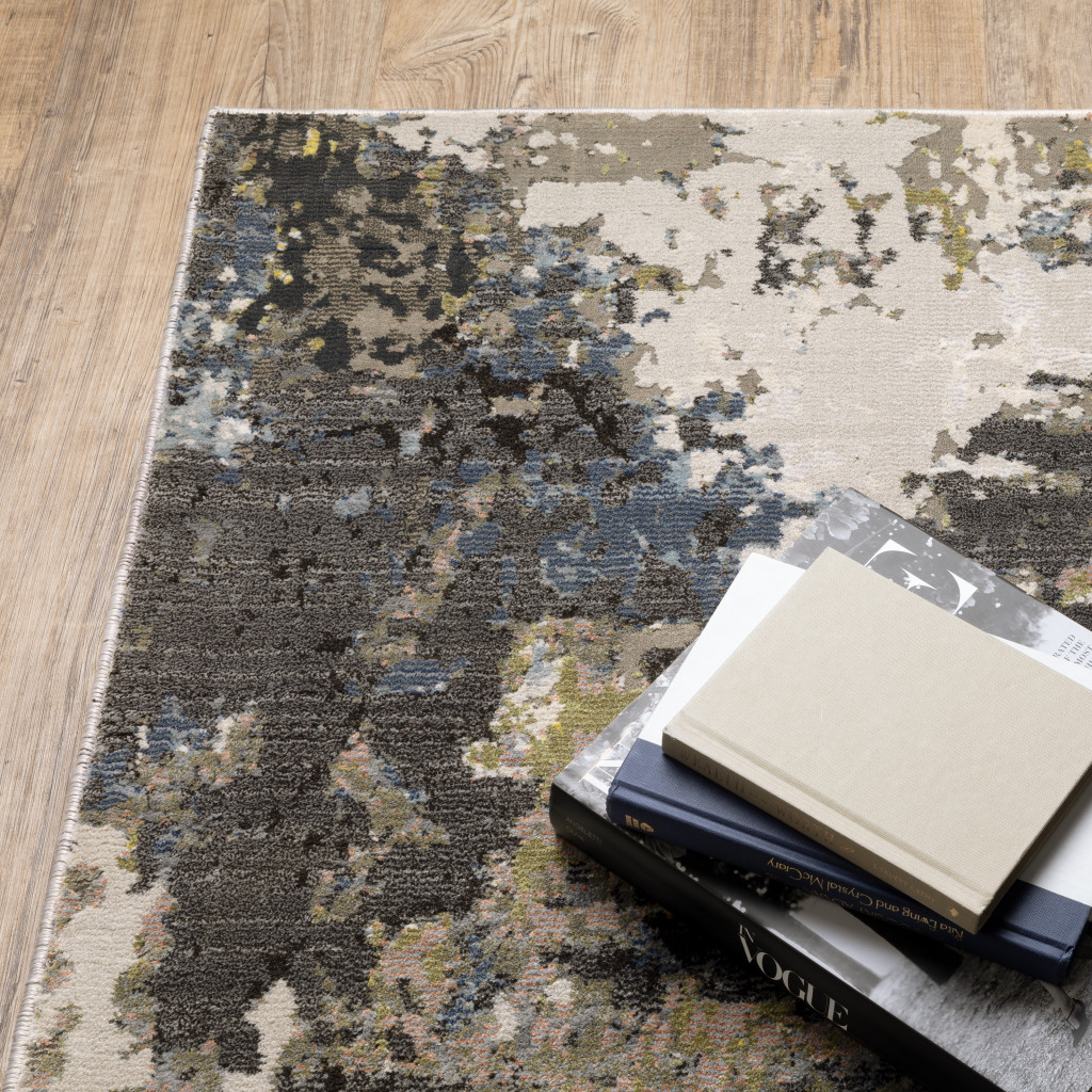 8" X 11" Grey Green Gold Blue And Beige Abstract Power Loom Stain Resistant Area Rug