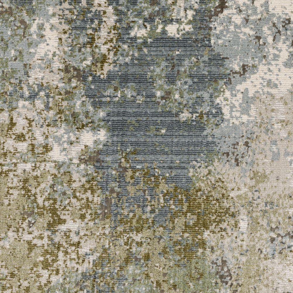 3" X 5" Blue Grey Green And Beige Abstract Power Loom Stain Resistant Area Rug