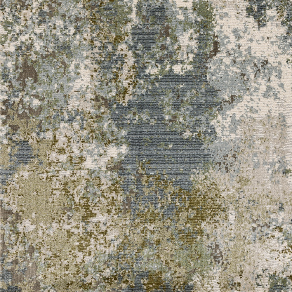 3" X 5" Blue Grey Green And Beige Abstract Power Loom Stain Resistant Area Rug