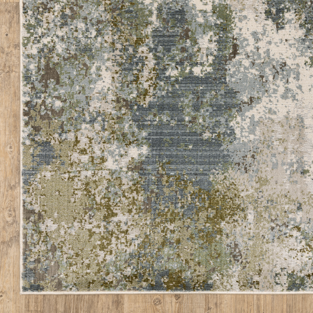 3 X 5 Blue grey green And Beige Abstract Power Loom Stain Resistant Area Rug