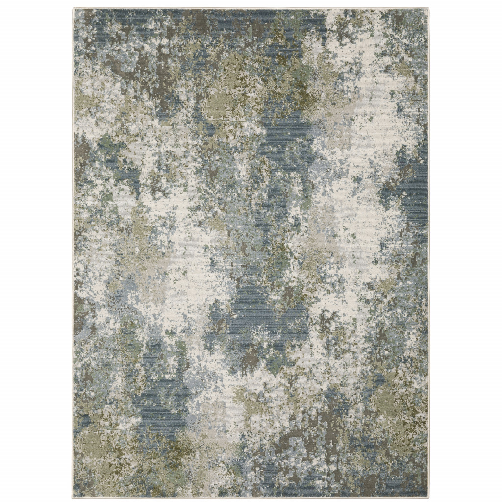 5" X 8" Blue Grey Green And Beige Abstract Power Loom Stain Resistant Area Rug