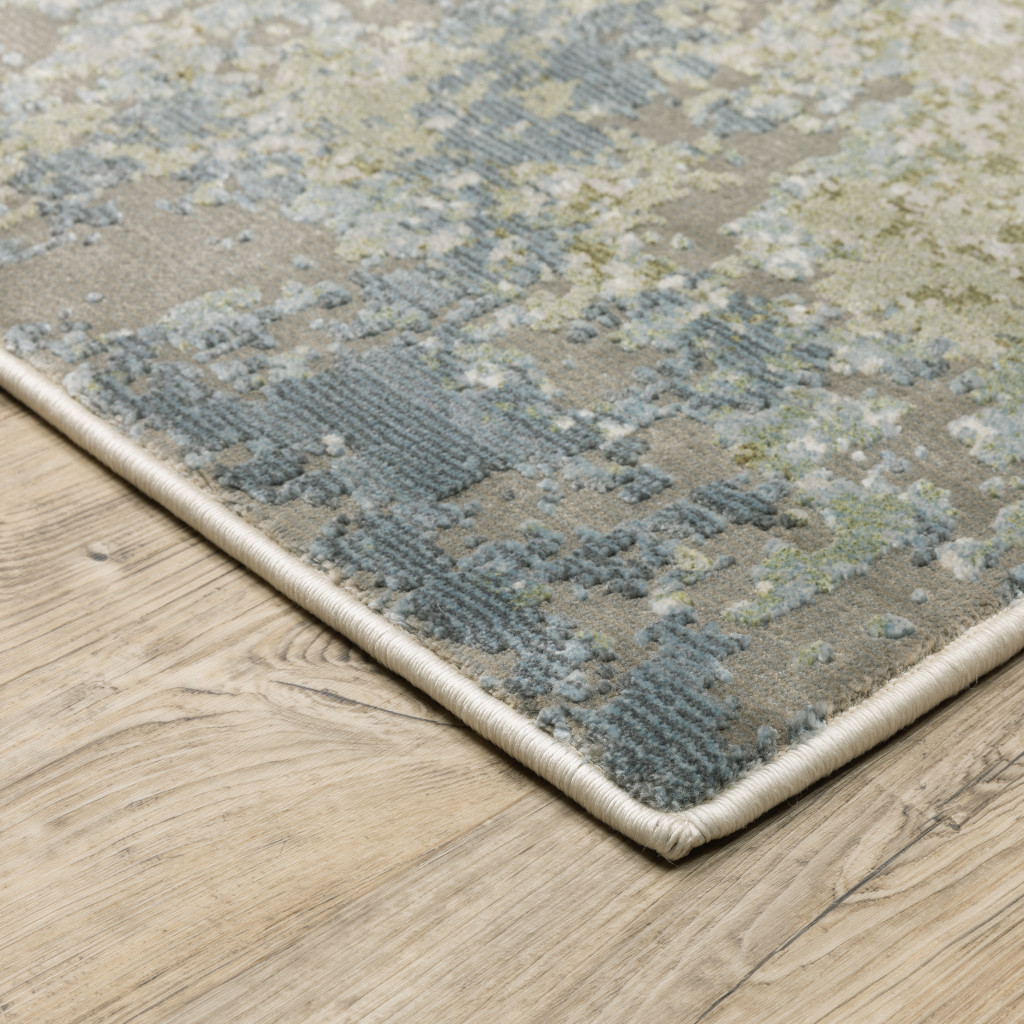 5" X 8" Blue Grey Green And Beige Abstract Power Loom Stain Resistant Area Rug