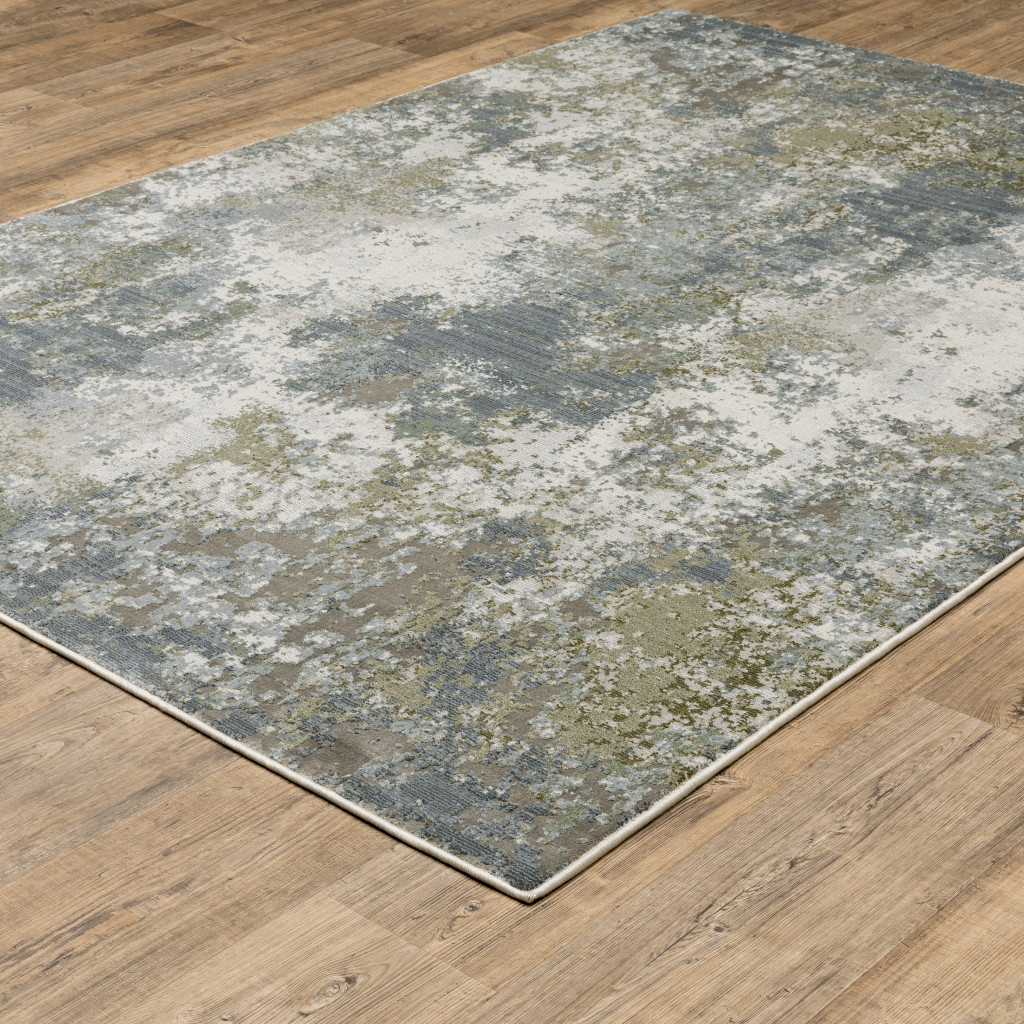 5" X 8" Blue Grey Green And Beige Abstract Power Loom Stain Resistant Area Rug