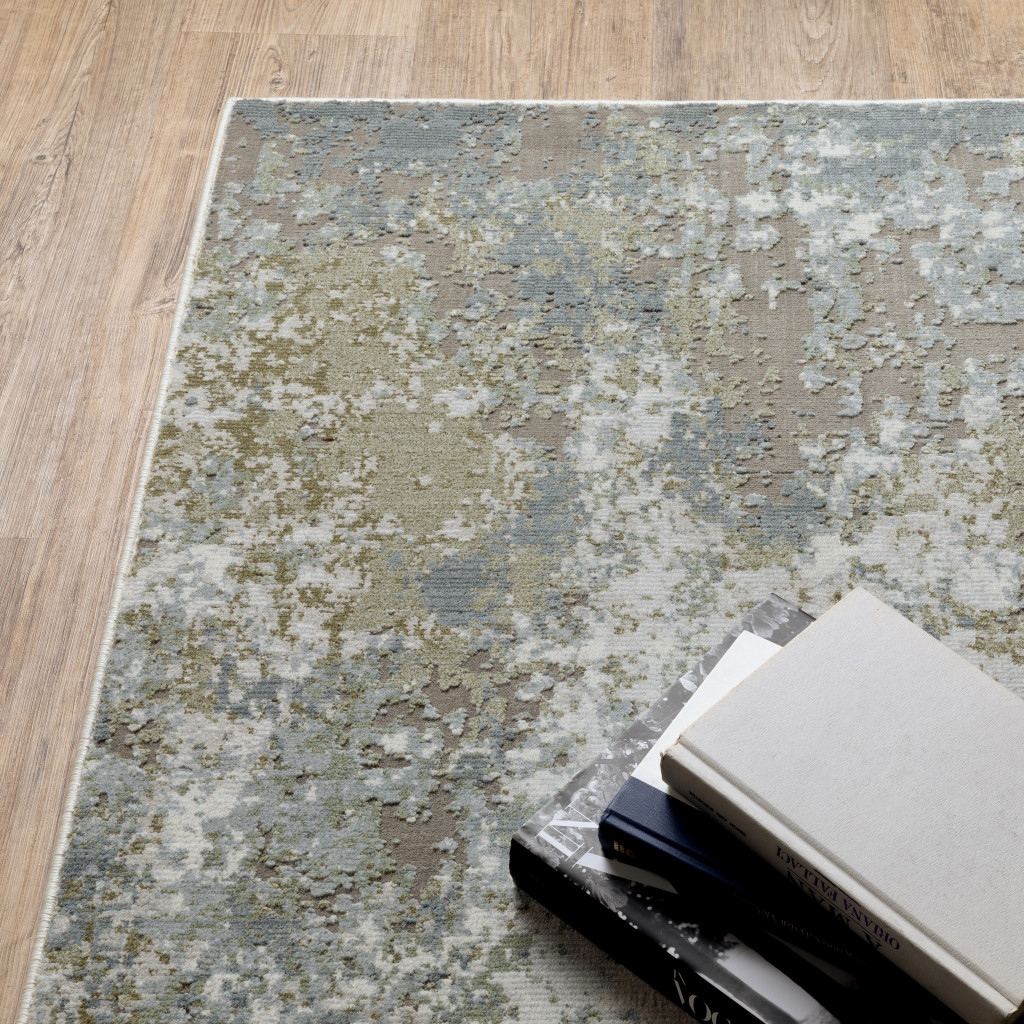 5" X 8" Blue Grey Green And Beige Abstract Power Loom Stain Resistant Area Rug