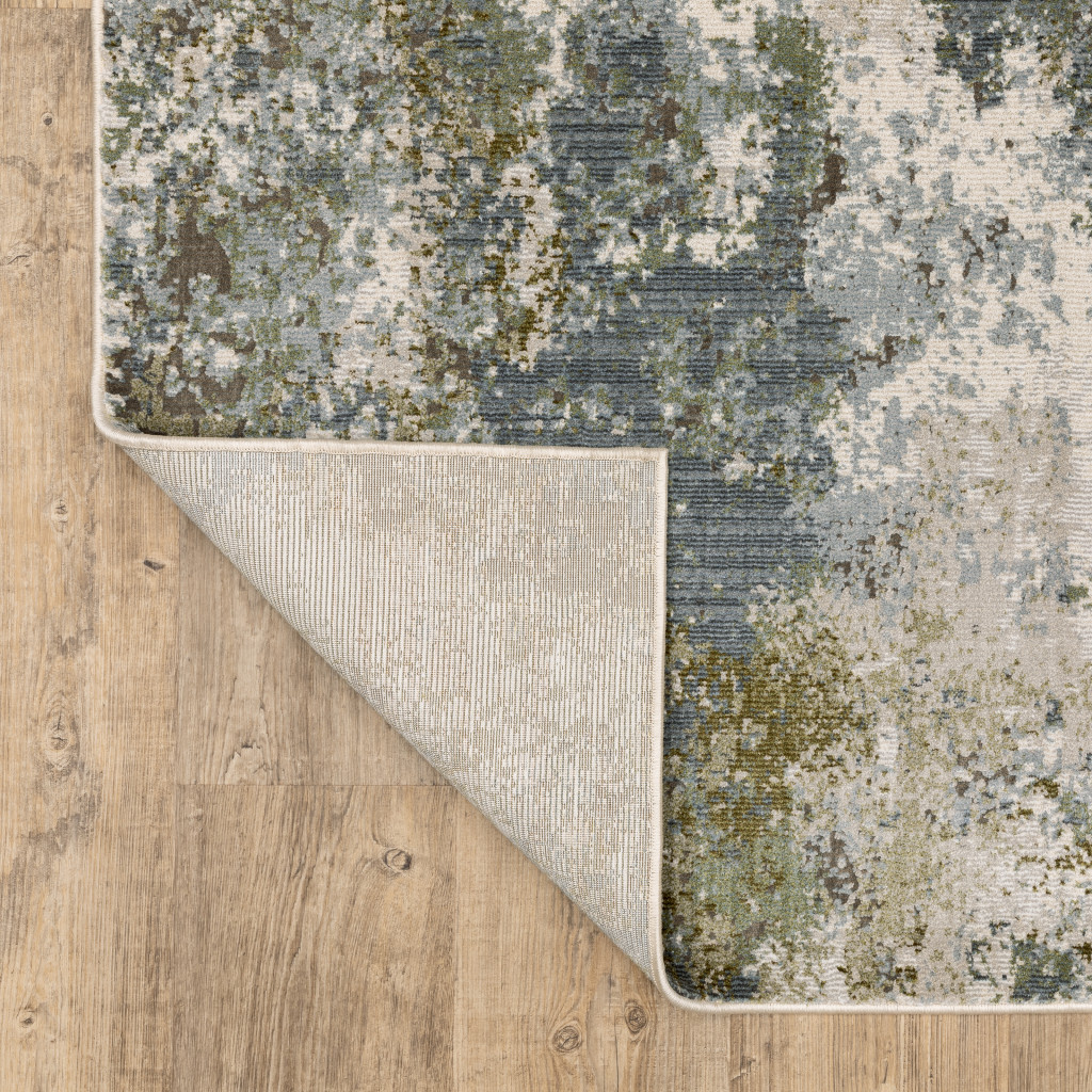 5" X 8" Blue Grey Green And Beige Abstract Power Loom Stain Resistant Area Rug