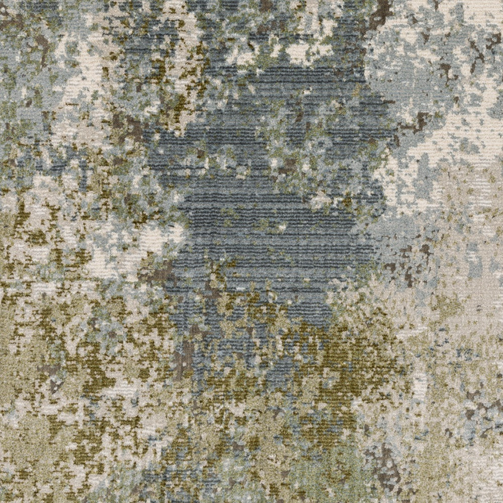 6" X 9" Blue Grey Green And Beige Abstract Power Loom Stain Resistant Area Rug