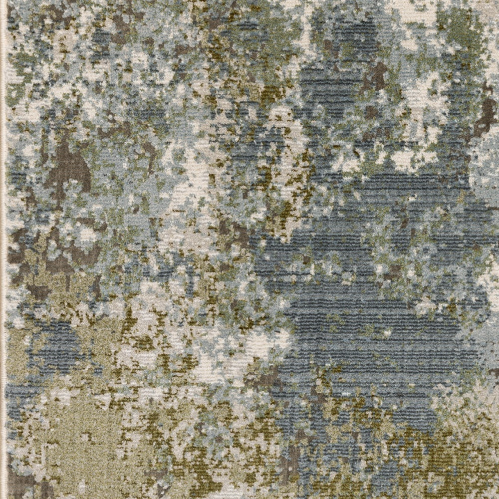 10" X 13" Blue Grey Green And Beige Abstract Power Loom Stain Resistant Area Rug