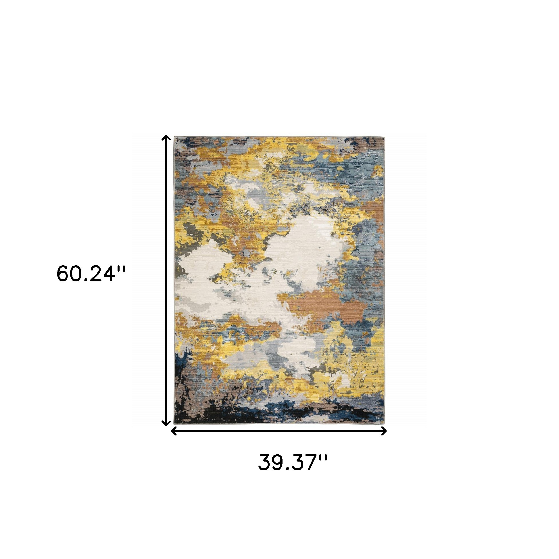 3" X 5" Yellow Gold Blue Grey Brown And Beige Abstract Power Loom Stain Resistant Area Rug