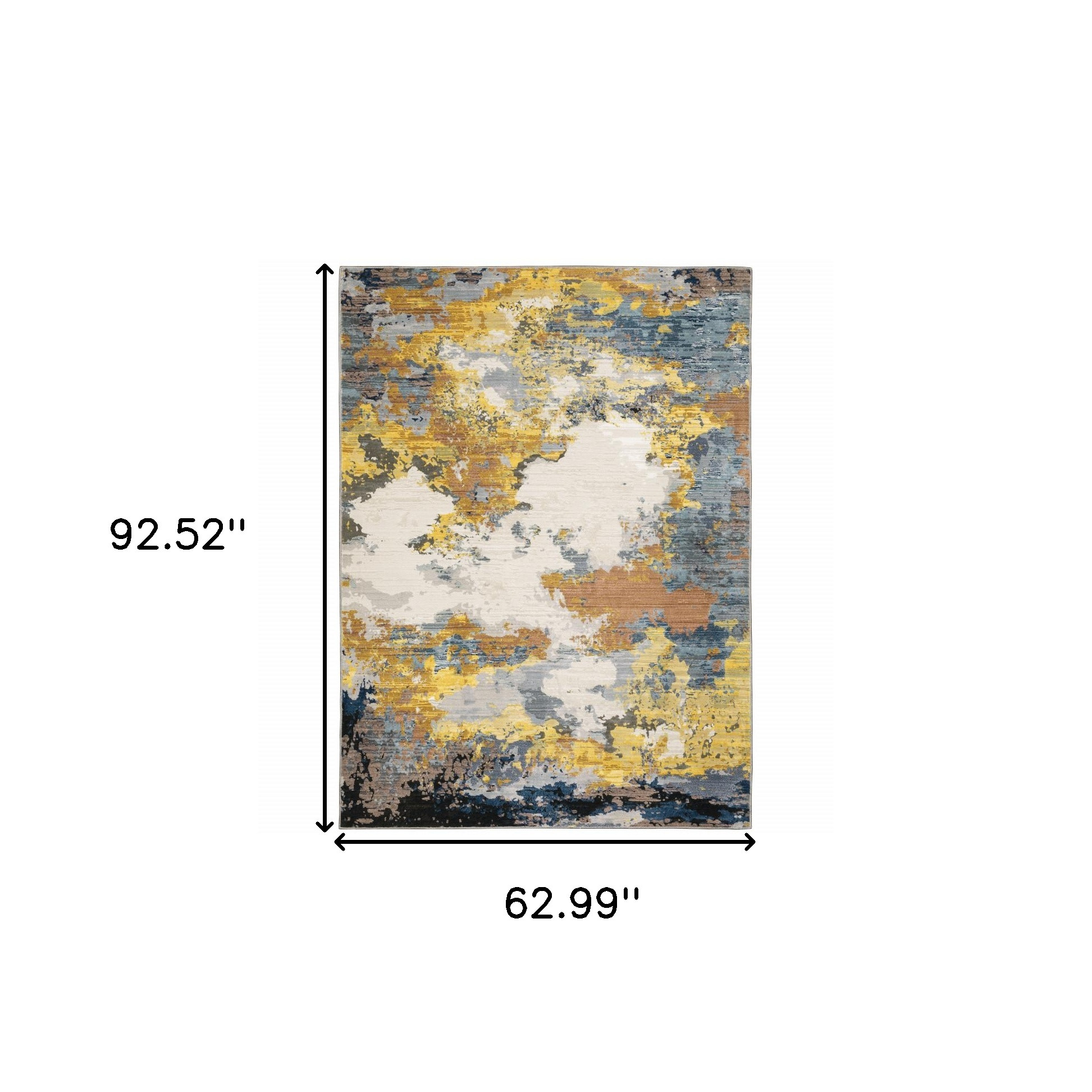 5" X 8" Yellow Gold Blue Grey Brown And Beige Abstract Power Loom Stain Resistant Area Rug