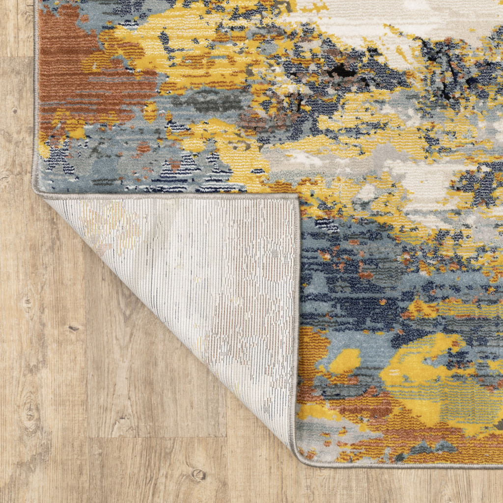 7" X 10" Blue and Beige Abstract Power Loom Area Rug