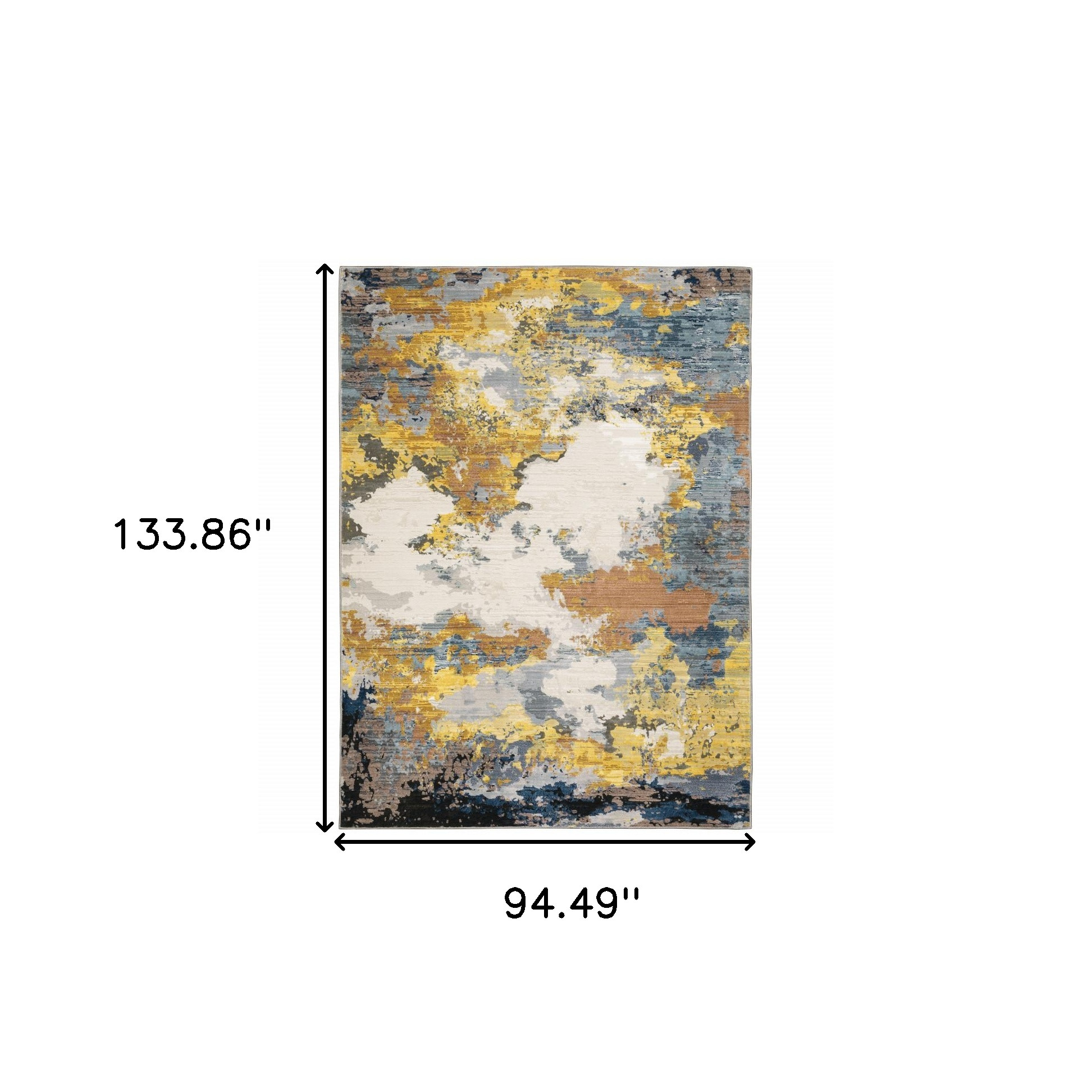 8" X 11" Yellow Gold Blue Grey Brown And Beige Abstract Power Loom Stain Resistant Area Rug