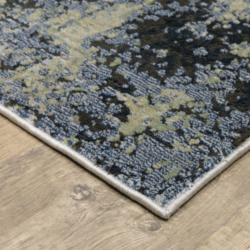 2" X 8" Blue Green Grey And Beige Abstract Power Loom Stain Resistant Runner Rug