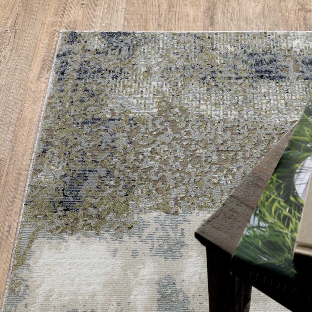 2" X 8" Blue Green Grey And Beige Abstract Power Loom Stain Resistant Runner Rug