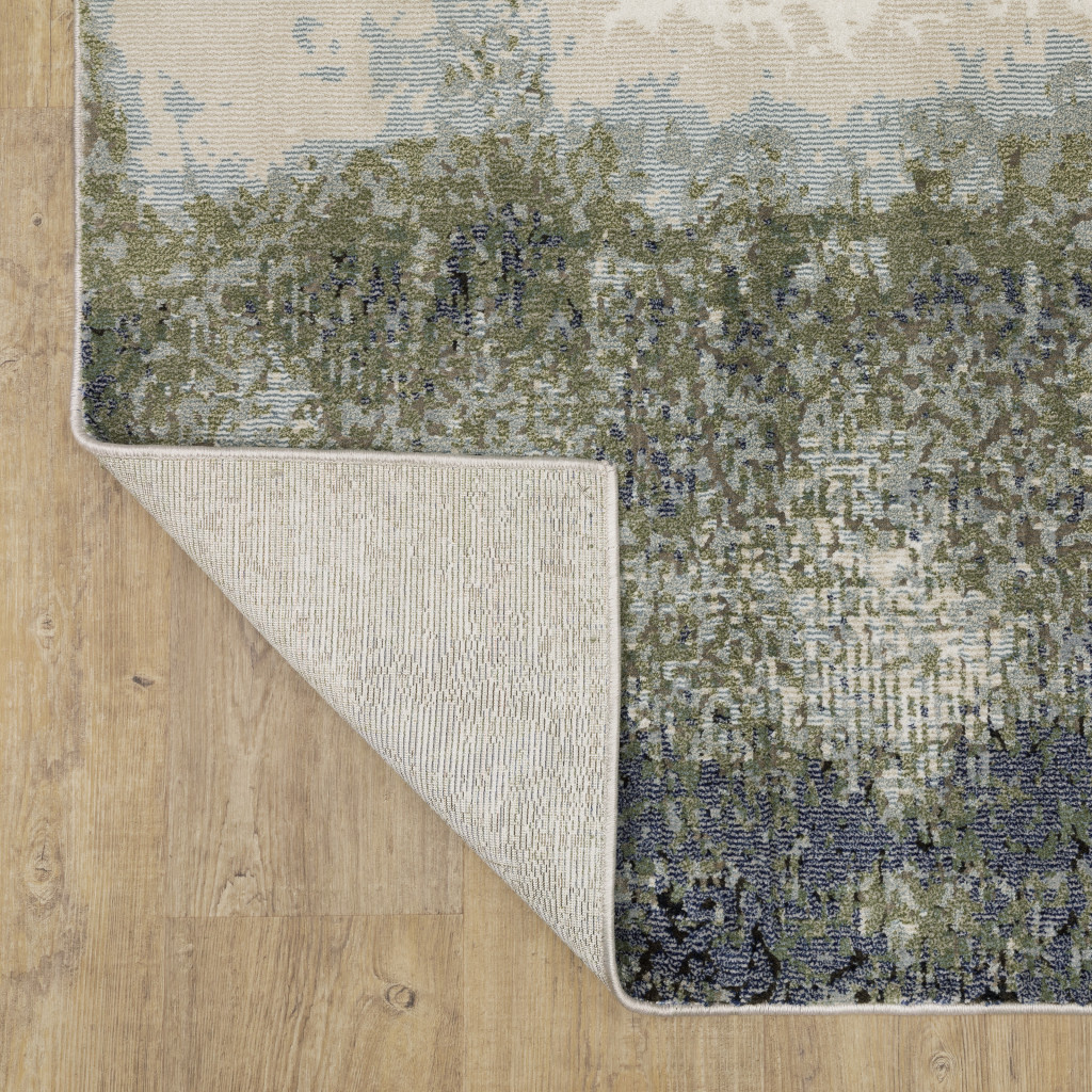 2" X 8" Blue Green Grey And Beige Abstract Power Loom Stain Resistant Runner Rug