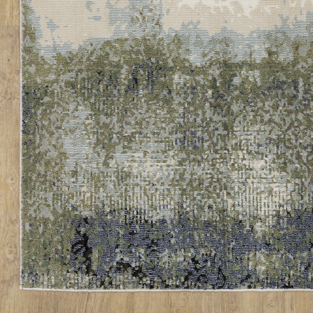 2" X 8" Blue Green Grey And Beige Abstract Power Loom Stain Resistant Runner Rug