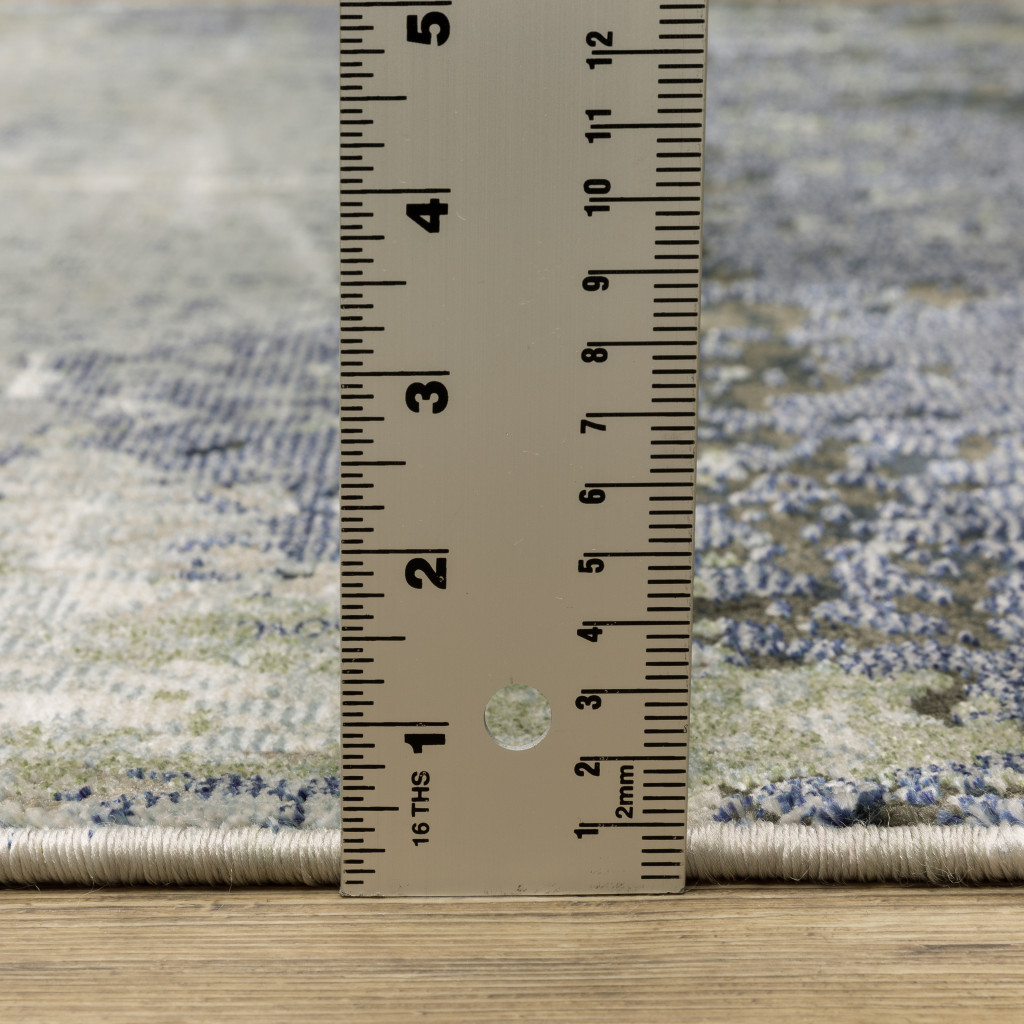 2" X 8" Blue Green Grey And Beige Abstract Power Loom Stain Resistant Runner Rug