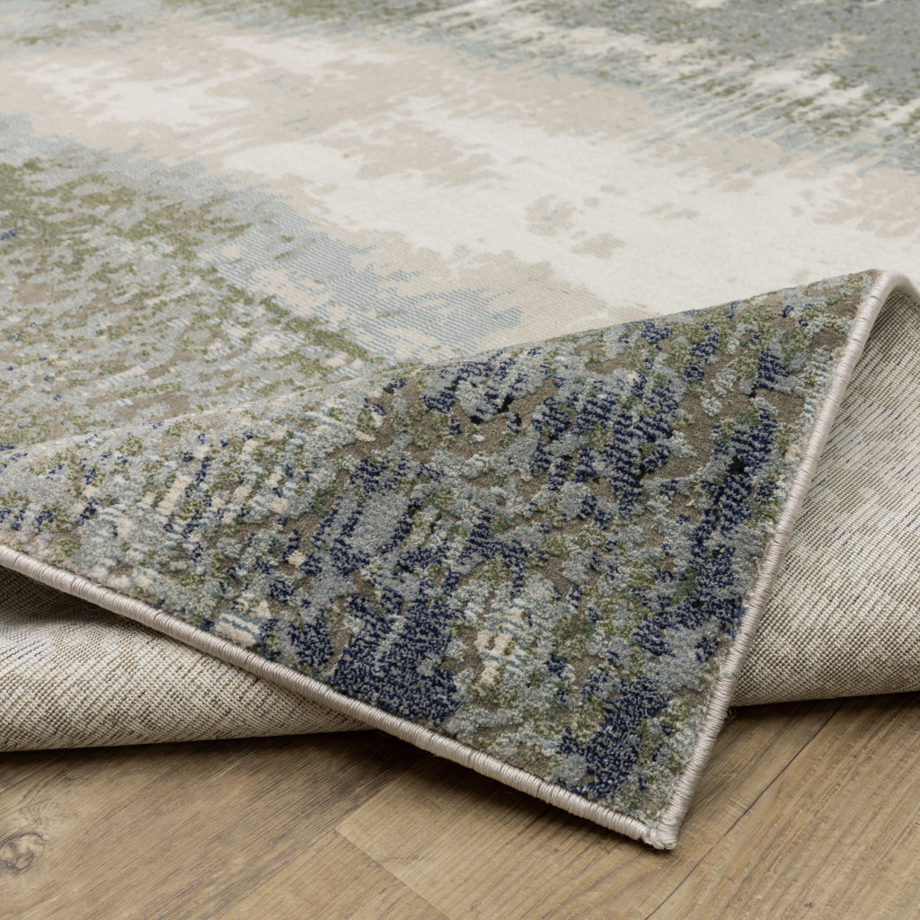 2" X 8" Blue Green Grey And Beige Abstract Power Loom Stain Resistant Runner Rug