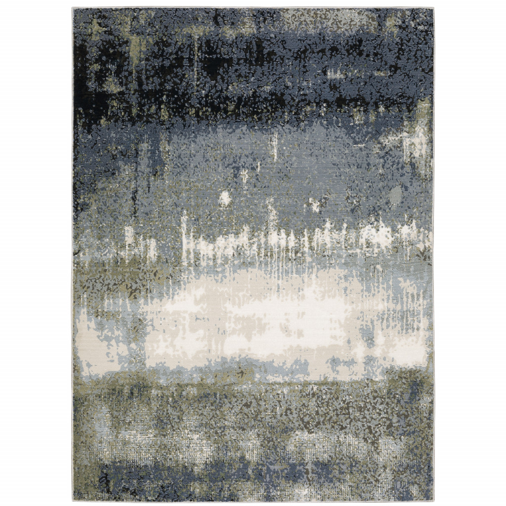 5" X 8" Blue Green Grey And Beige Abstract Power Loom Stain Resistant Area Rug