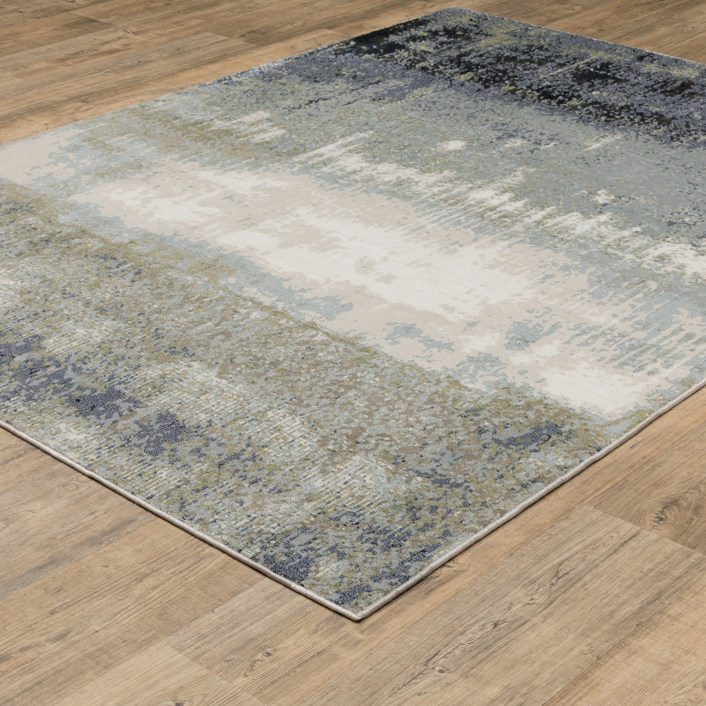 5" X 8" Blue Green Grey And Beige Abstract Power Loom Stain Resistant Area Rug