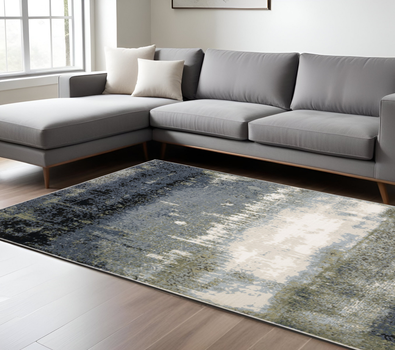 7" X 10" Gray and Ivory Abstract Power Loom Area Rug