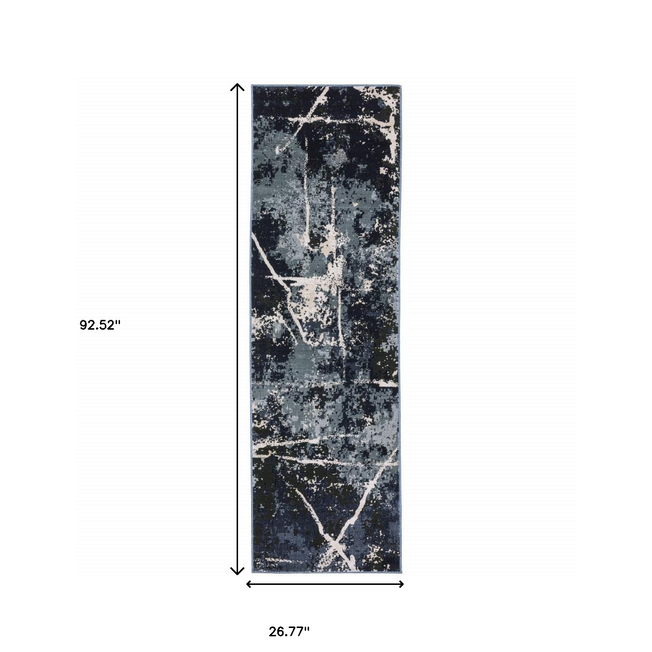 2" X 8" Blue Grey And Beige Abstract Power Loom Stain Resistant Runner Rug