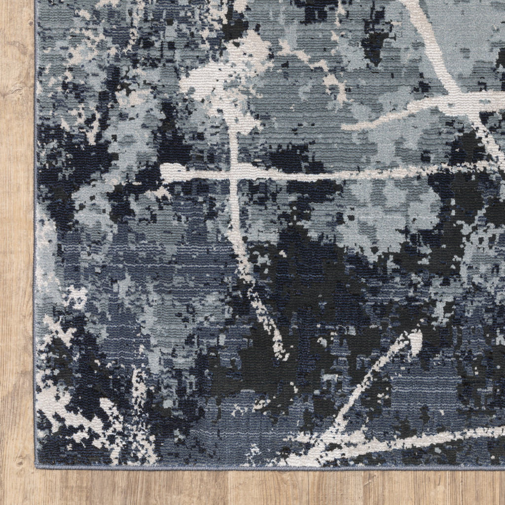 2" X 8" Blue Grey And Beige Abstract Power Loom Stain Resistant Runner Rug
