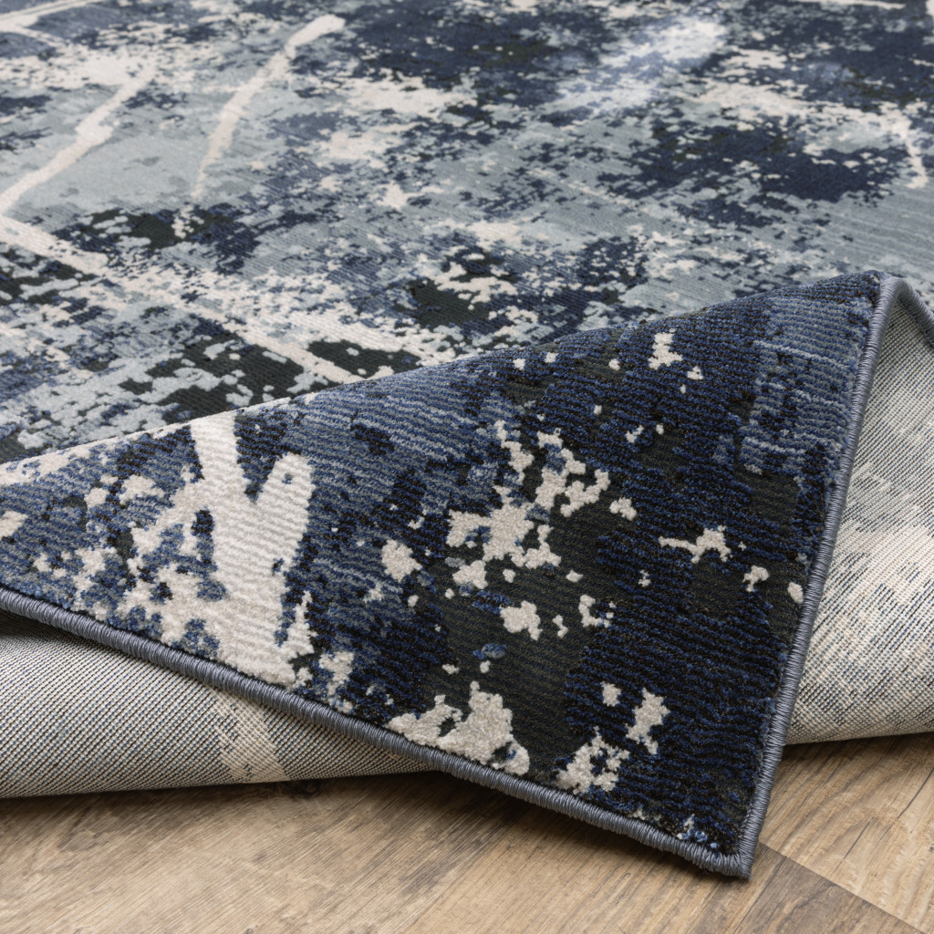 2" X 8" Blue Grey And Beige Abstract Power Loom Stain Resistant Runner Rug