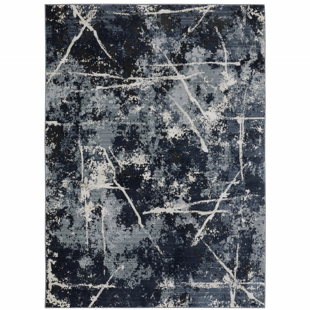 3 X 5 Blue grey And Beige Abstract Power Loom Stain Resistant Area Rug
