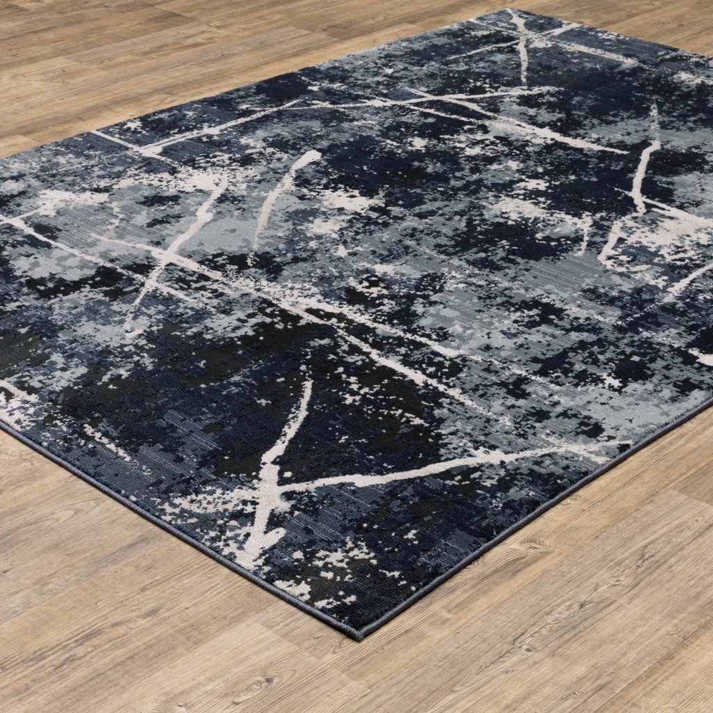 3" X 5" Blue Grey And Beige Abstract Power Loom Stain Resistant Area Rug