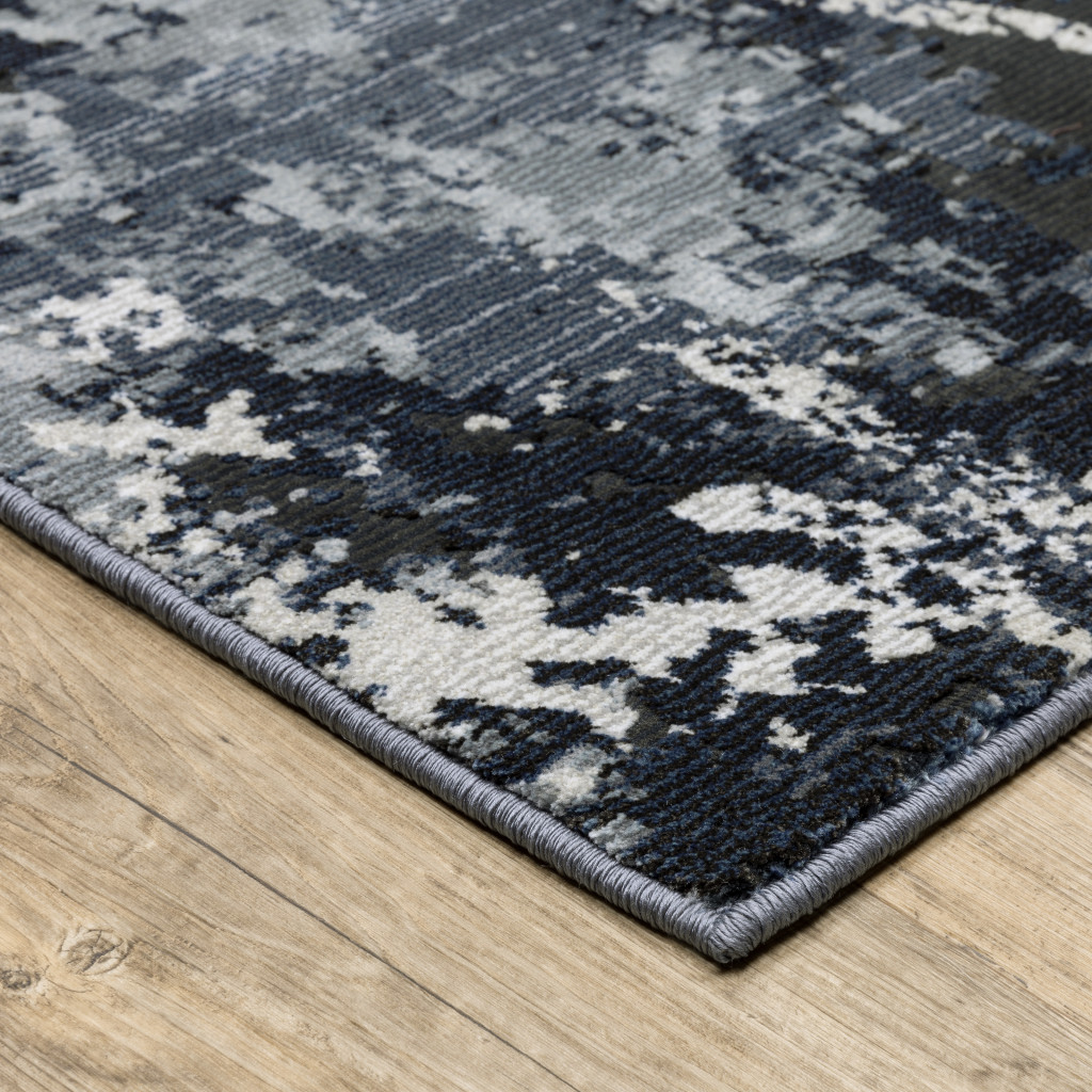 10" X 13" Blue Grey And Beige Abstract Power Loom Stain Resistant Area Rug