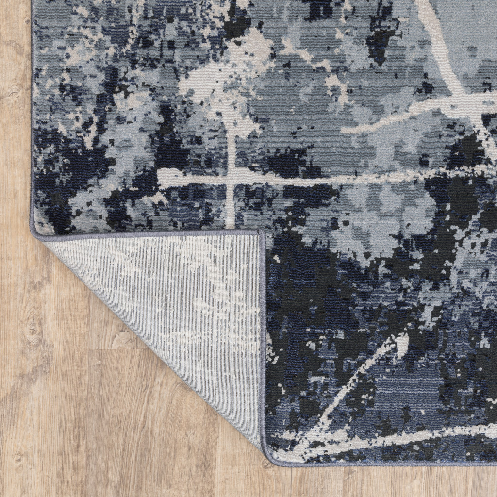 10" X 13" Blue Grey And Beige Abstract Power Loom Stain Resistant Area Rug