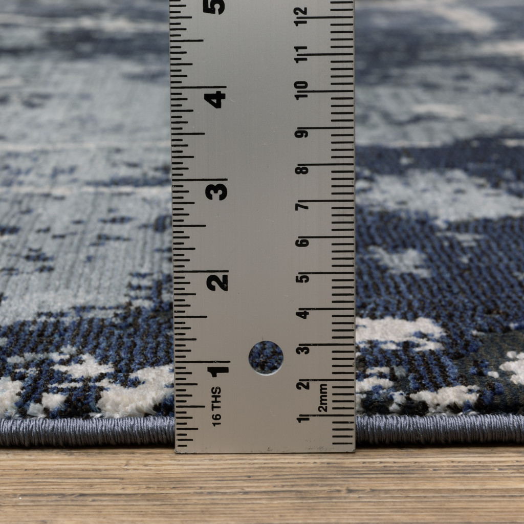 10" X 13" Blue Grey And Beige Abstract Power Loom Stain Resistant Area Rug