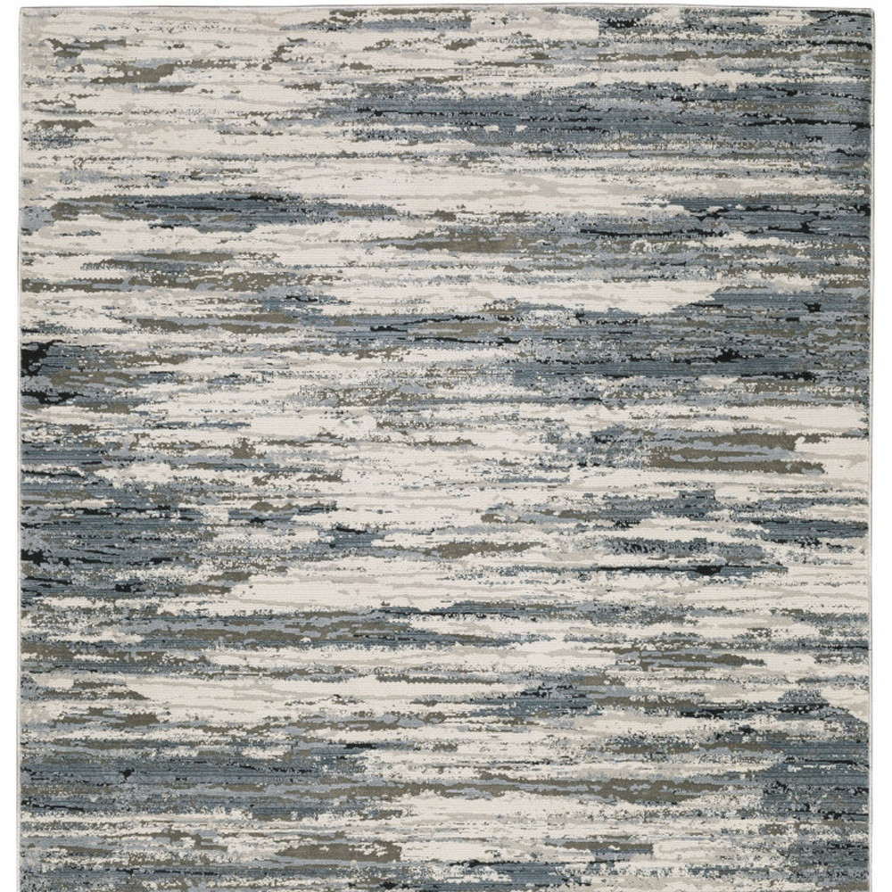 6" X 9" Blue Grey Beige And Brown Abstract Power Loom Stain Resistant Area Rug