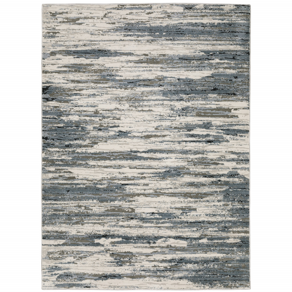 8" X 11" Blue Grey Beige And Brown Abstract Power Loom Stain Resistant Area Rug