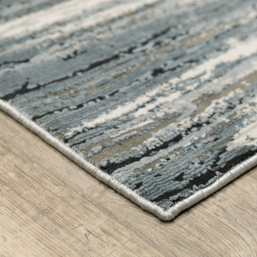 8" X 11" Blue Grey Beige And Brown Abstract Power Loom Stain Resistant Area Rug