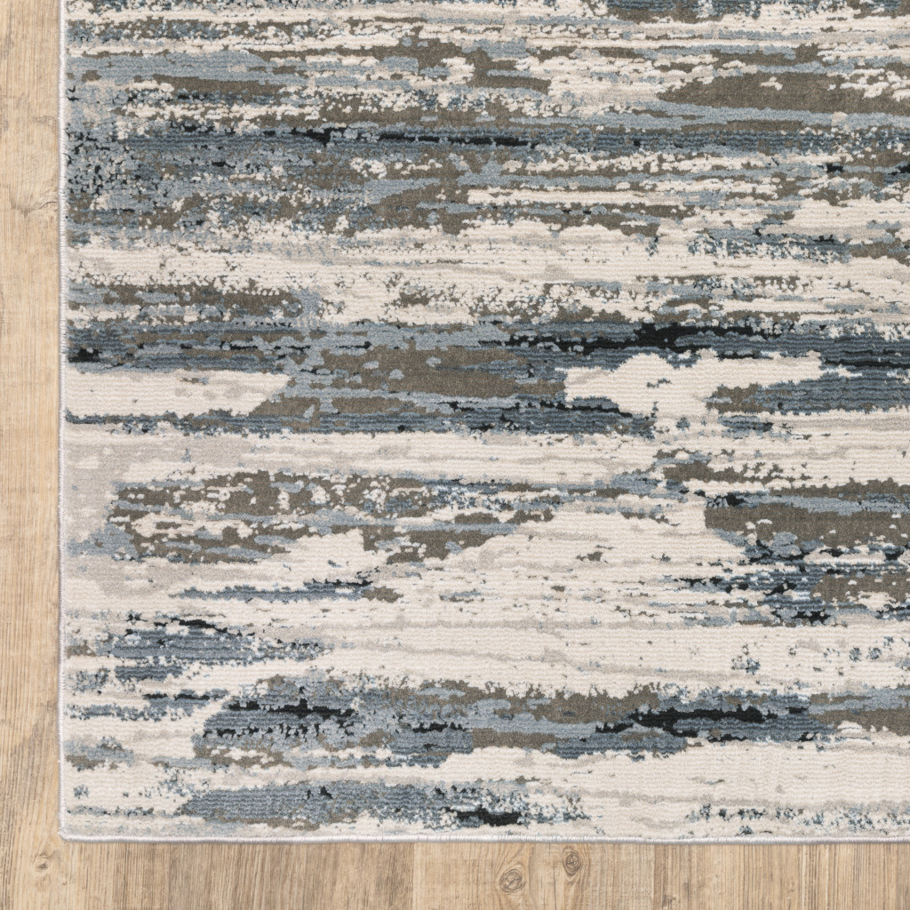8" X 11" Blue Grey Beige And Brown Abstract Power Loom Stain Resistant Area Rug