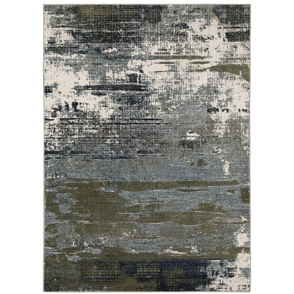 6" X 9" Blue And Green Abstract Power Loom Area Rug