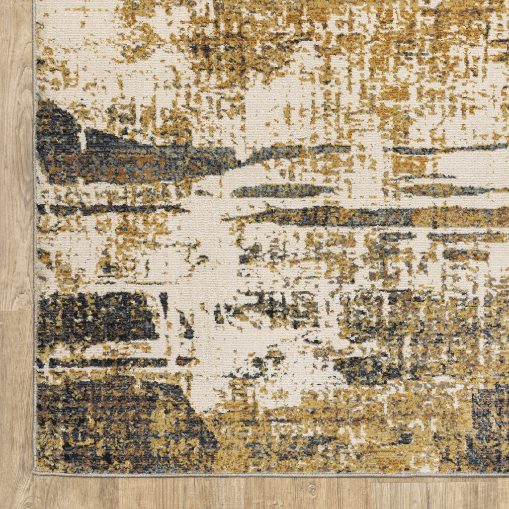 2 X 8 gold Brown Rust grey Blue And Beige Abstract Power Loom Stain Resistant Runner Rug