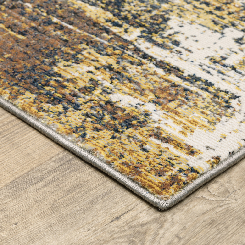 3" X 5" Gold Brown Rust Grey Blue And Beige Abstract Power Loom Stain Resistant Area Rug