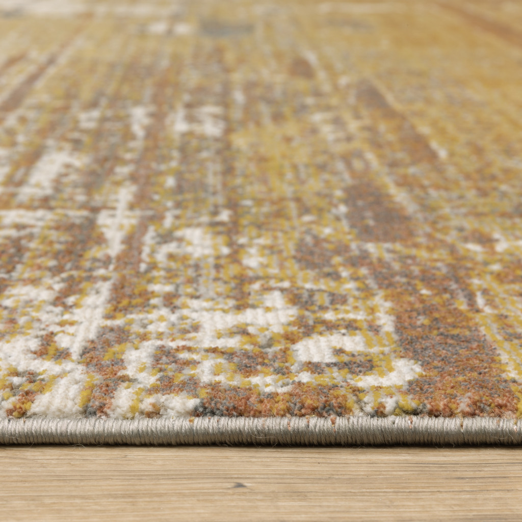 3" X 5" Gold Brown Rust Grey Blue And Beige Abstract Power Loom Stain Resistant Area Rug