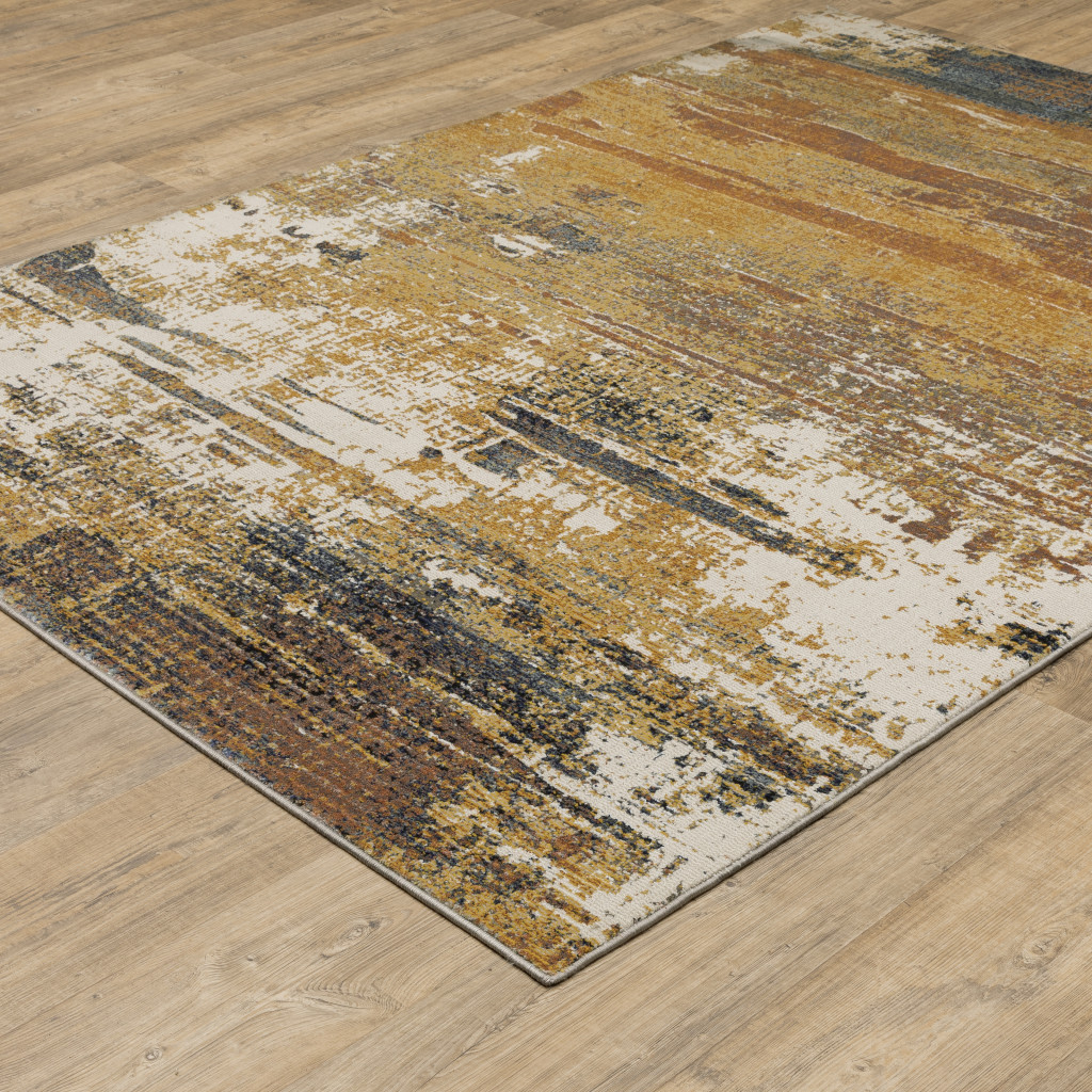 3" X 5" Gold Brown Rust Grey Blue And Beige Abstract Power Loom Stain Resistant Area Rug
