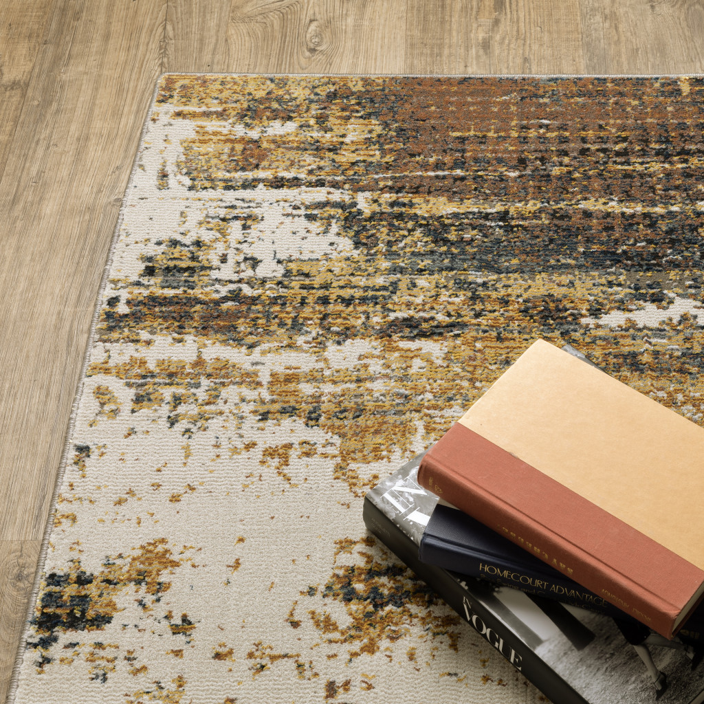 3" X 5" Gold Brown Rust Grey Blue And Beige Abstract Power Loom Stain Resistant Area Rug