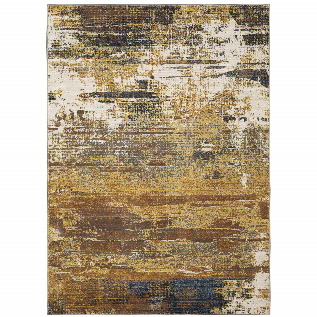 5" X 8" Gold Brown Rust Grey Blue And Beige Abstract Power Loom Stain Resistant Area Rug