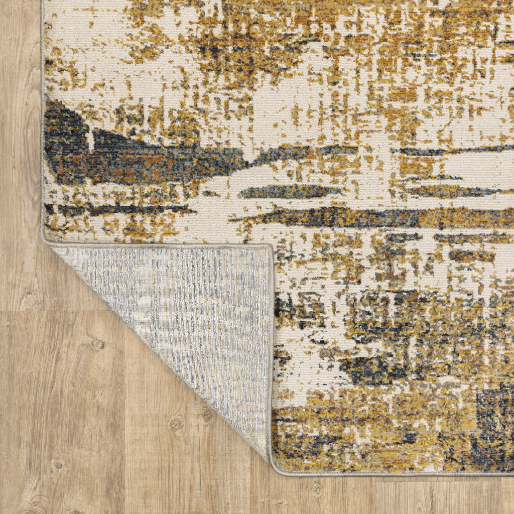 5" X 8" Gold Brown Rust Grey Blue And Beige Abstract Power Loom Stain Resistant Area Rug