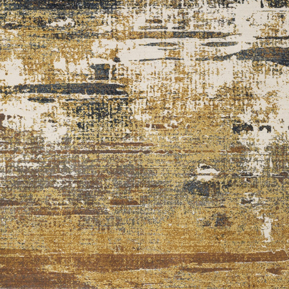6" X 9" Gold Brown Rust Grey Blue And Beige Abstract Power Loom Stain Resistant Area Rug
