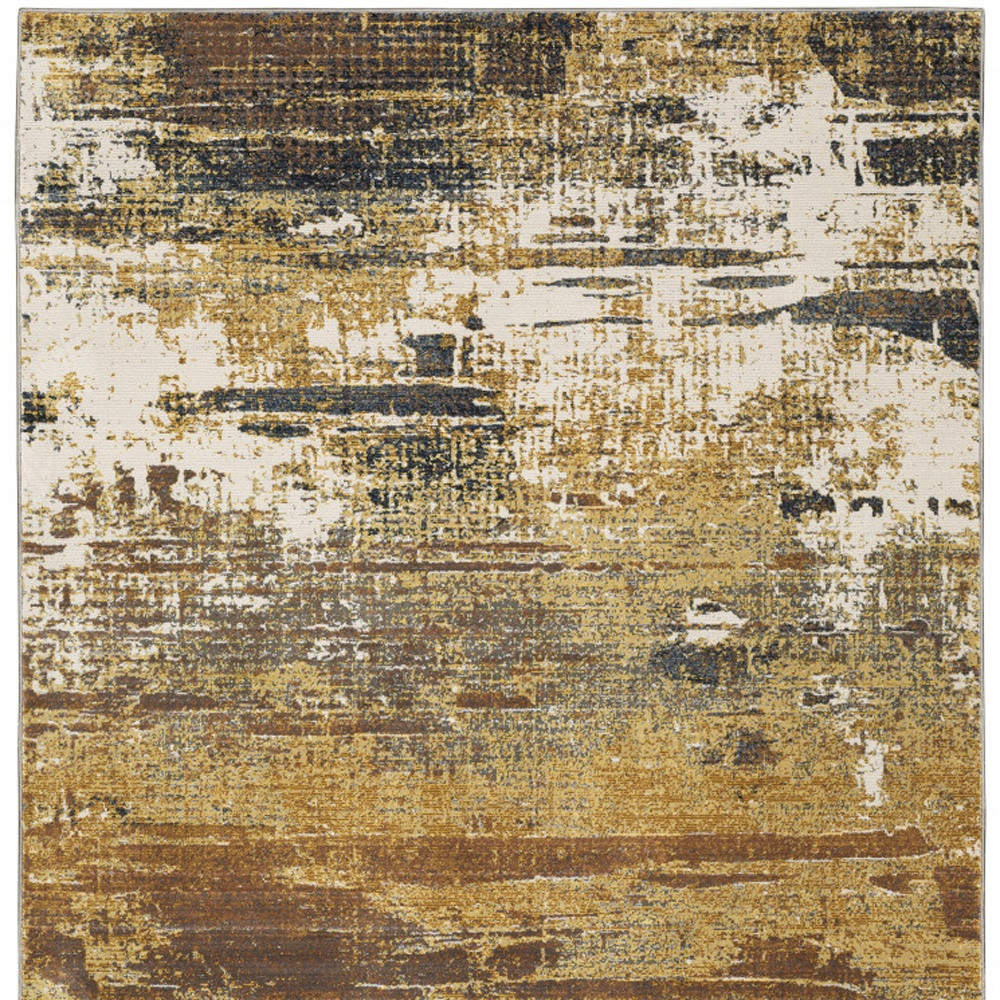 6" X 9" Gold Brown Rust Grey Blue And Beige Abstract Power Loom Stain Resistant Area Rug