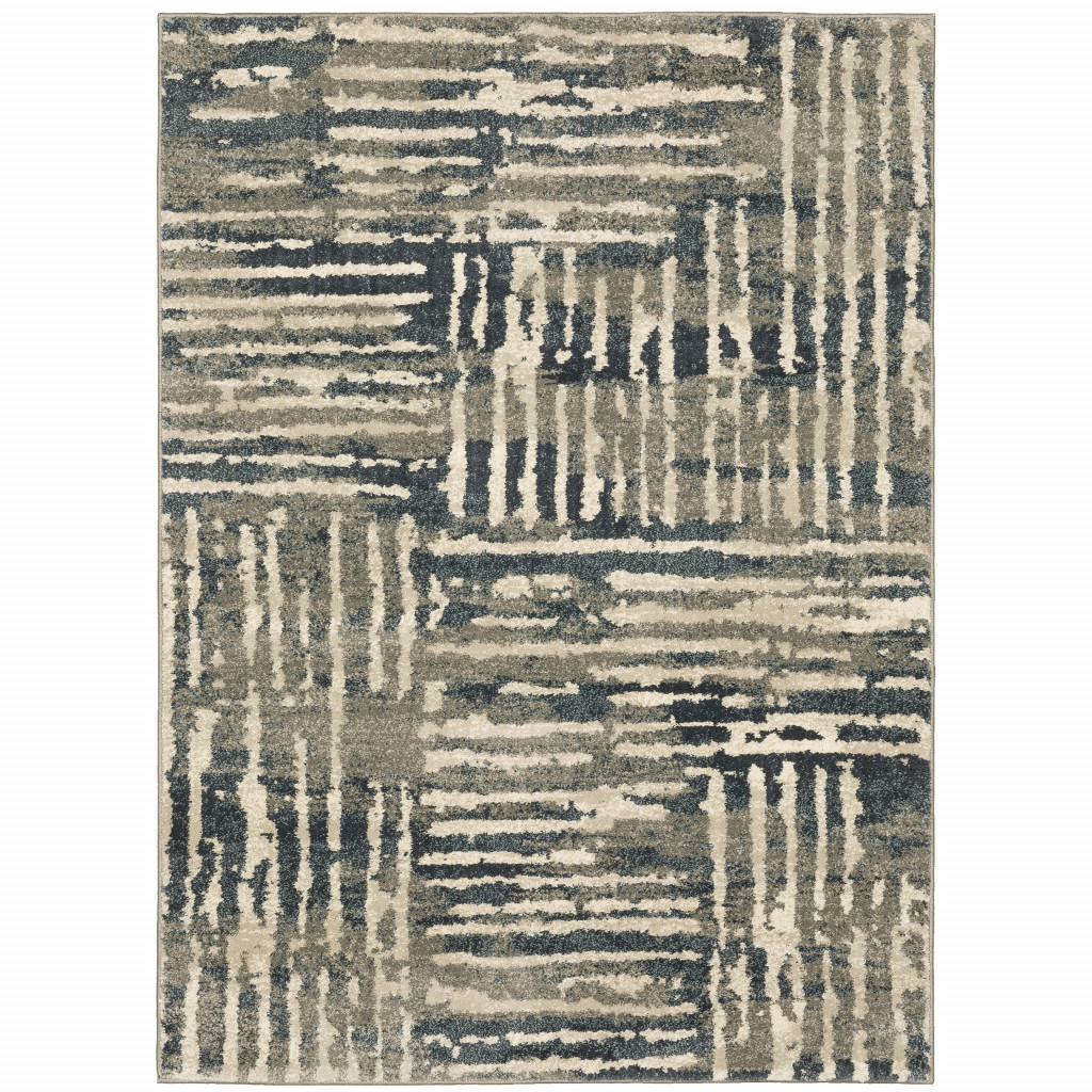 5 X 7 Blue And Beige Abstract Power Loom Stain Resistant Area Rug