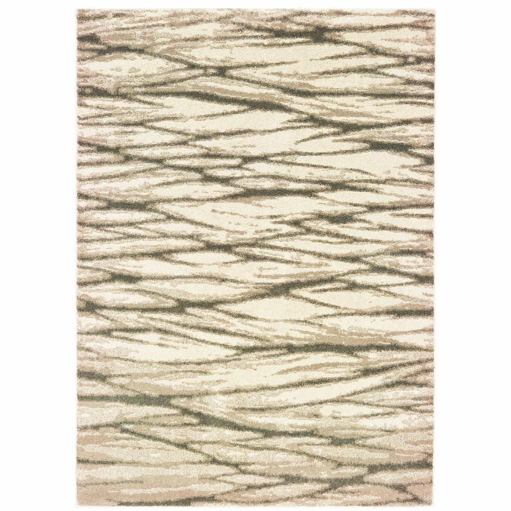 2 X 3 Ivory Sand And Ash Abstract Power Loom Stain Resistant Area Rug